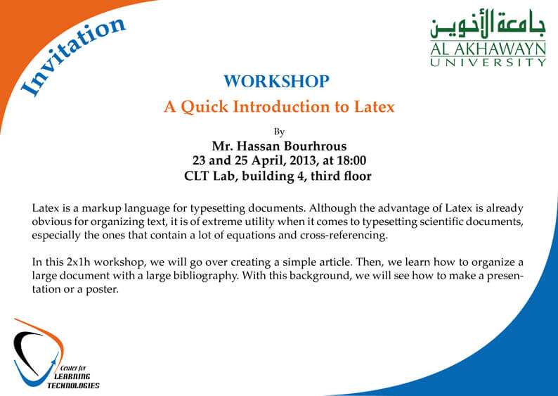 Workshop Spring 2013  : “A Quick Introduction to Latex”
